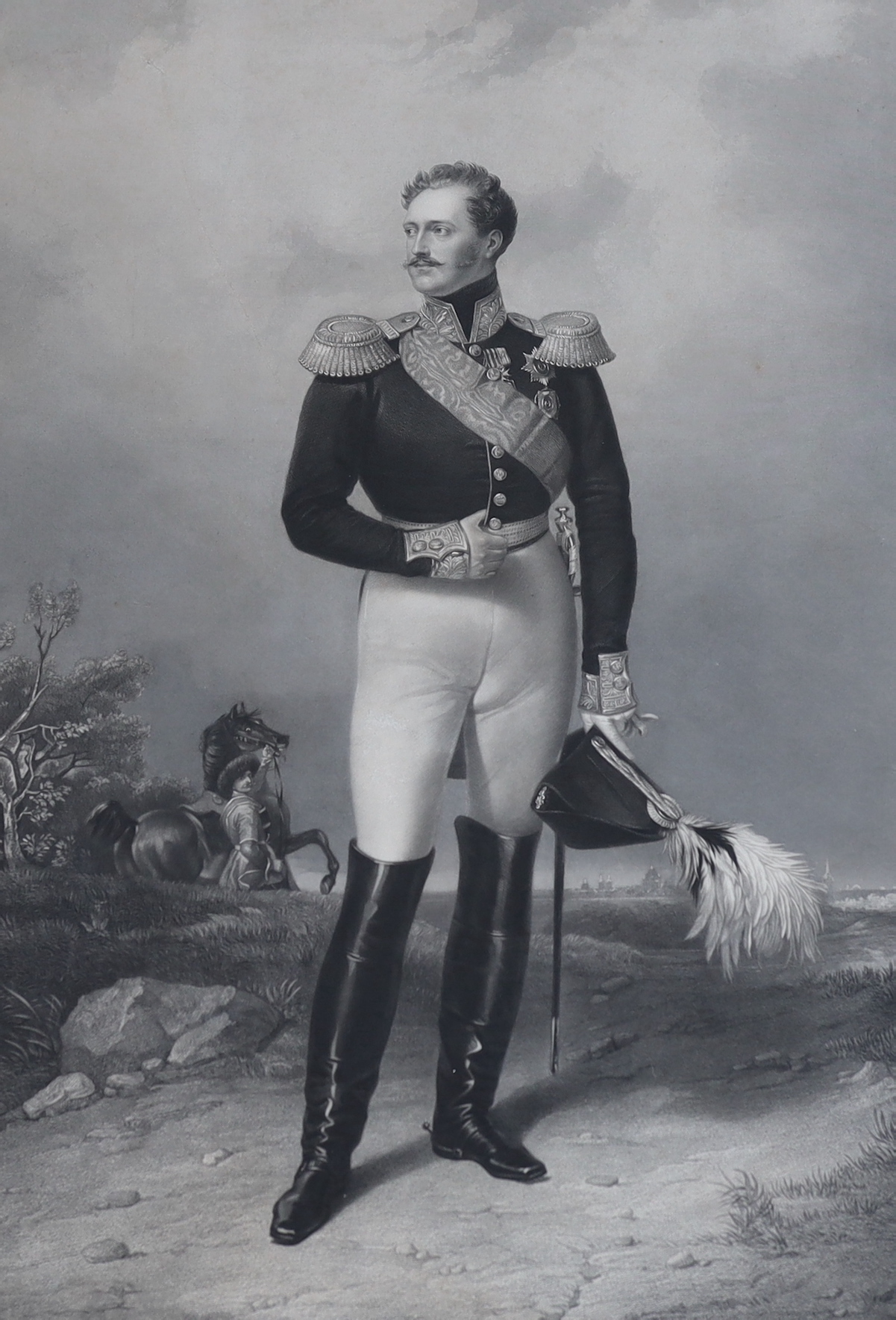 Henry Thomas Ryall after Franz Kruger, mezzotint, 'Nicholas I Emperor of all the Russias', published 1841, visible sheet 76 x 52cm